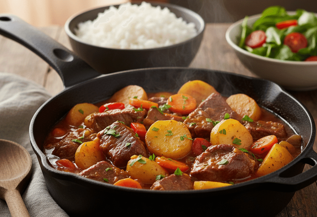 Carne de panela com batatas: Receita em 7 etapas simples 1 Carne de panela com batatas e cenouras