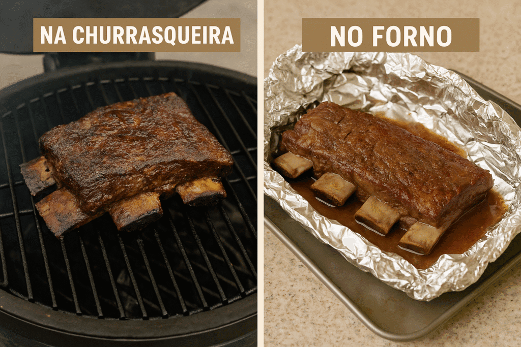 Costela no bafo: Receita fácil sem churrasqueira em 7 passos 2 Costela no bafo comparativo entre churrasqueira e forno