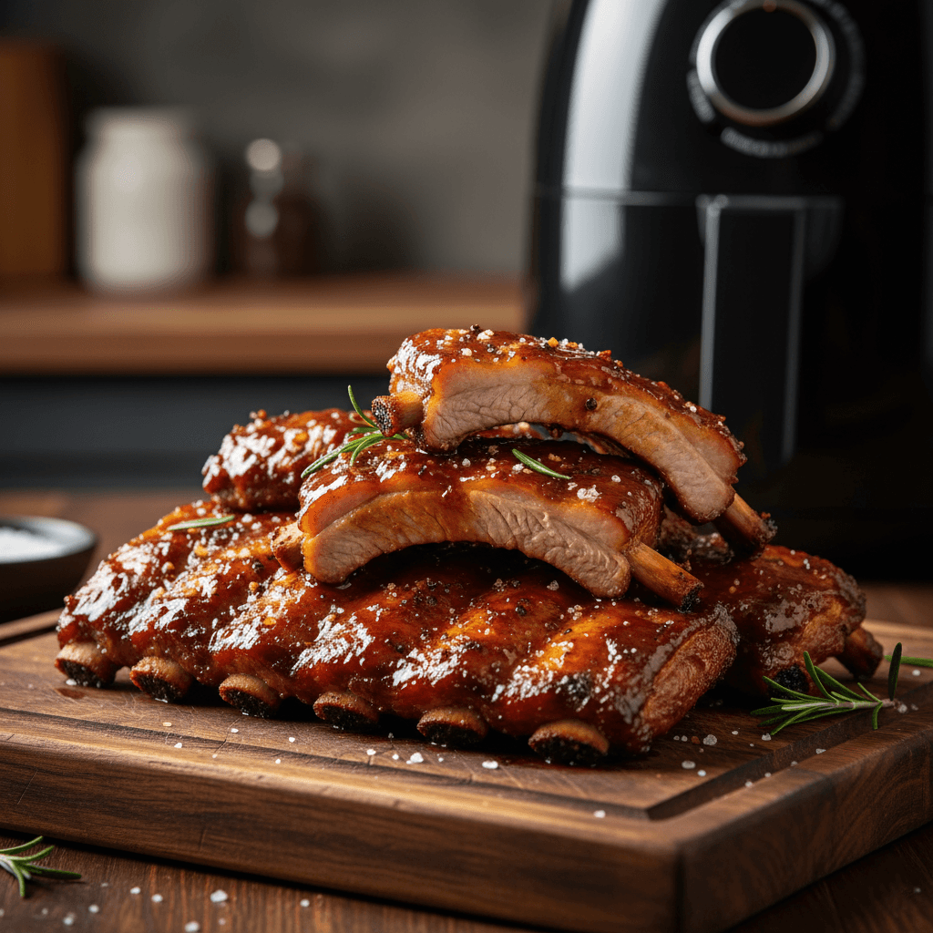 Costelinha de porco na airfryer: Suculenta e crocante 3 Costelinha de porco na airfryer dourada e suculenta, pronta para servir.