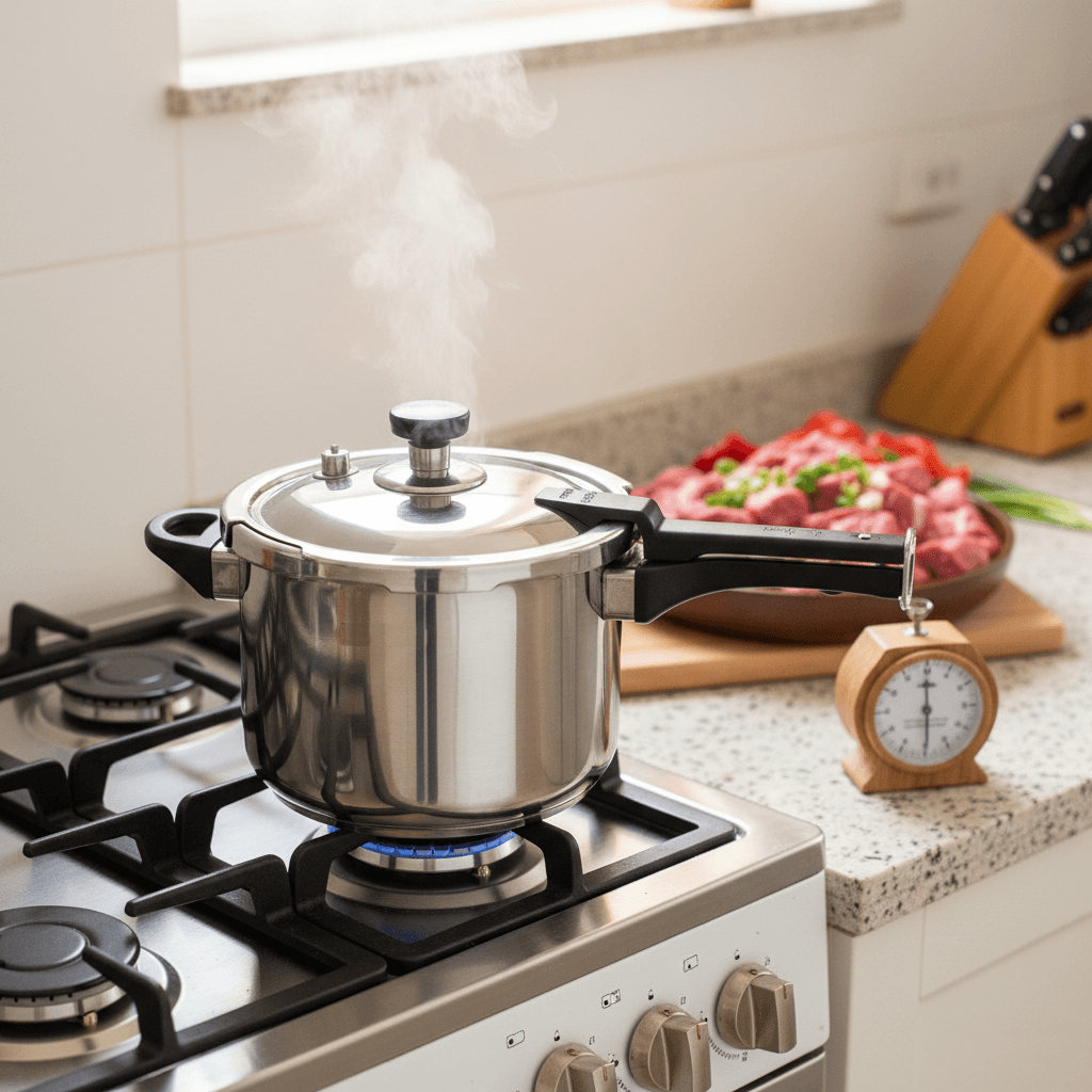 Carne de panela com batatas: Receita em 7 etapas simples 3 Panela de pressão - Carne de panela com batatas e cenouras