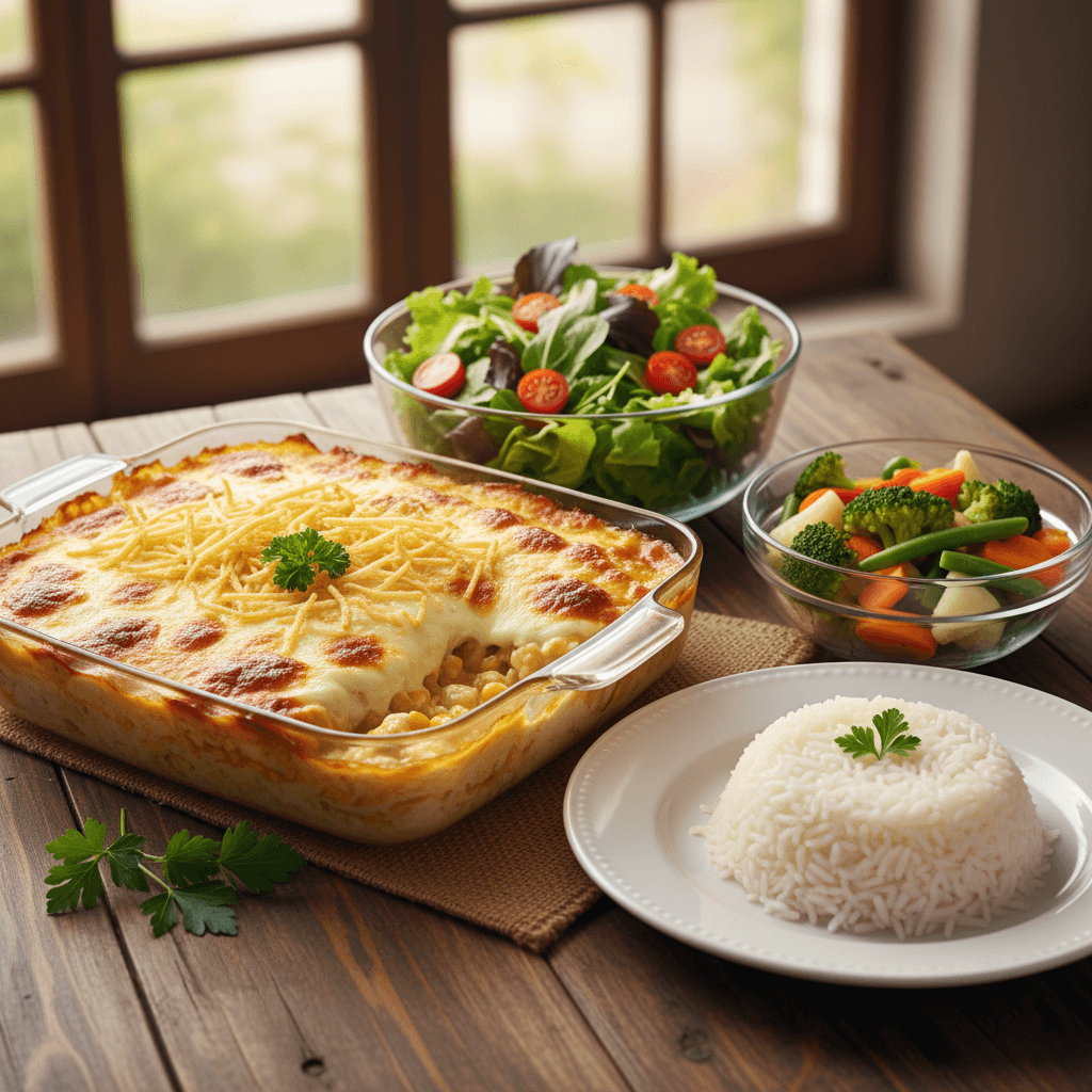 Fricassé de frango com creme de milho: Receita rápida 4 O fricassé de frango com creme de milho acompanha muito bem uma bela porção de arroz branco, salada de folhas verdes e legumes cozidos no vapor.