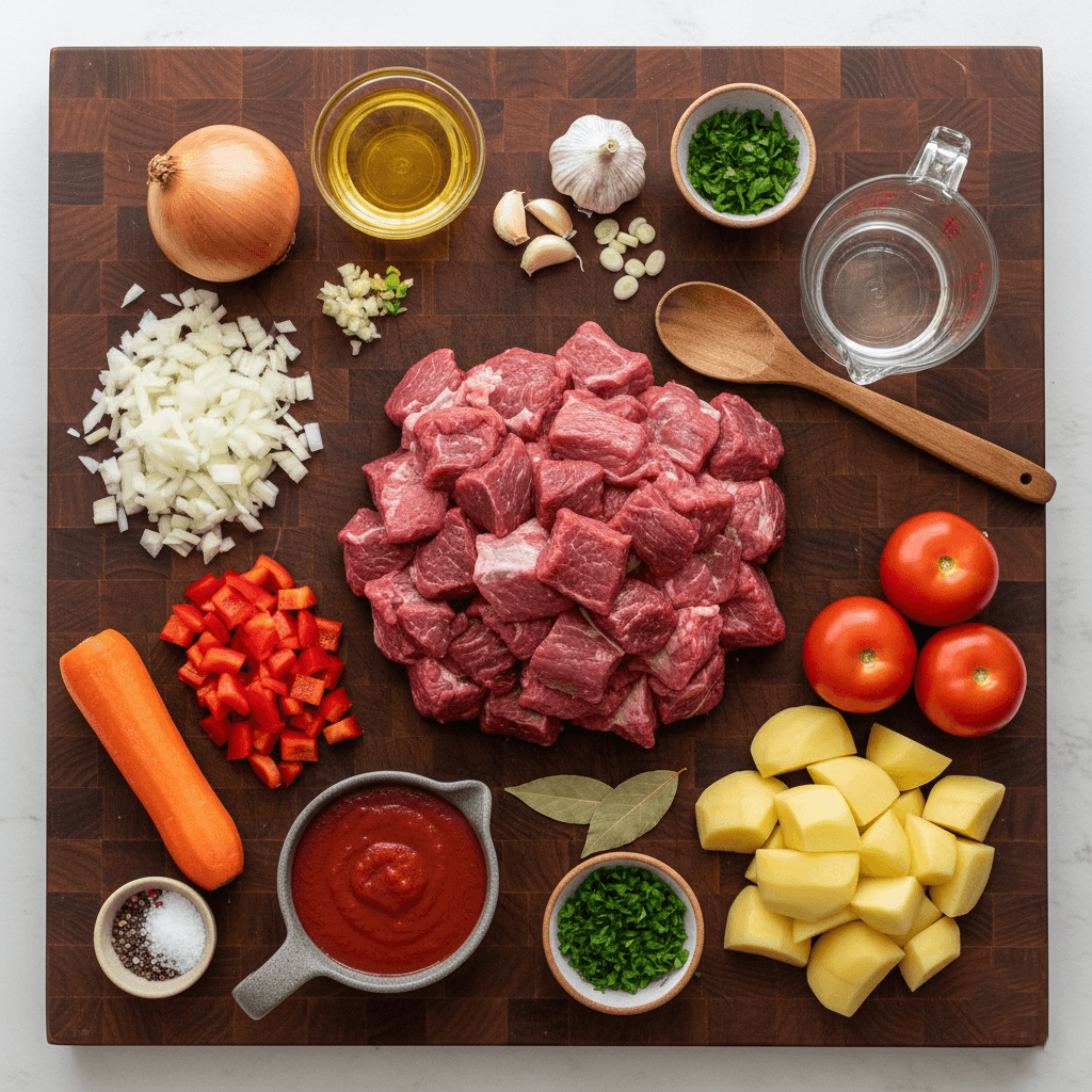 Carne de panela com batatas: Receita em 7 etapas simples 2 Ingredientes da carne de panela com batatas e cenouras