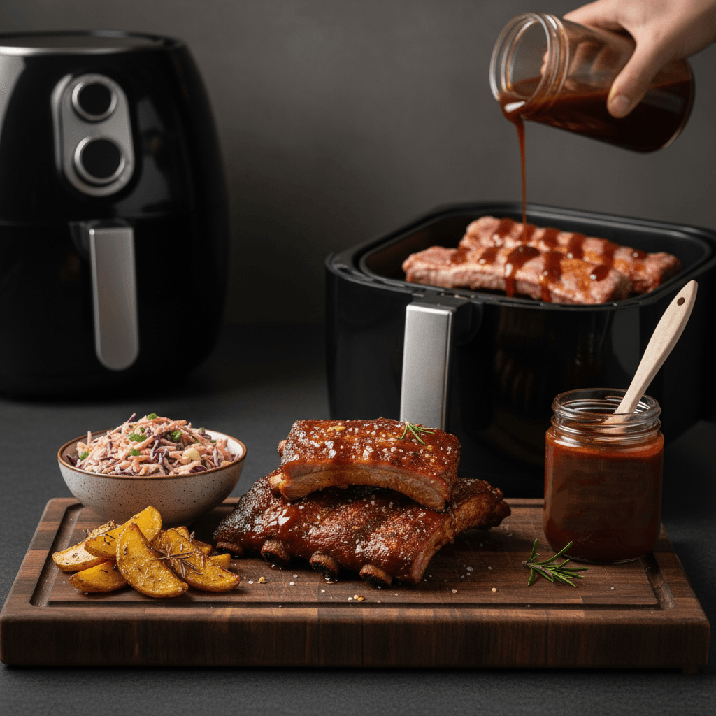 Costelinha de porco na airfryer: Suculenta e crocante 4 Esta receita combina muito bem com diversos acompanhamentos bastante conhecidos pelos brasileiros como arroz branco e batatas rústicas.