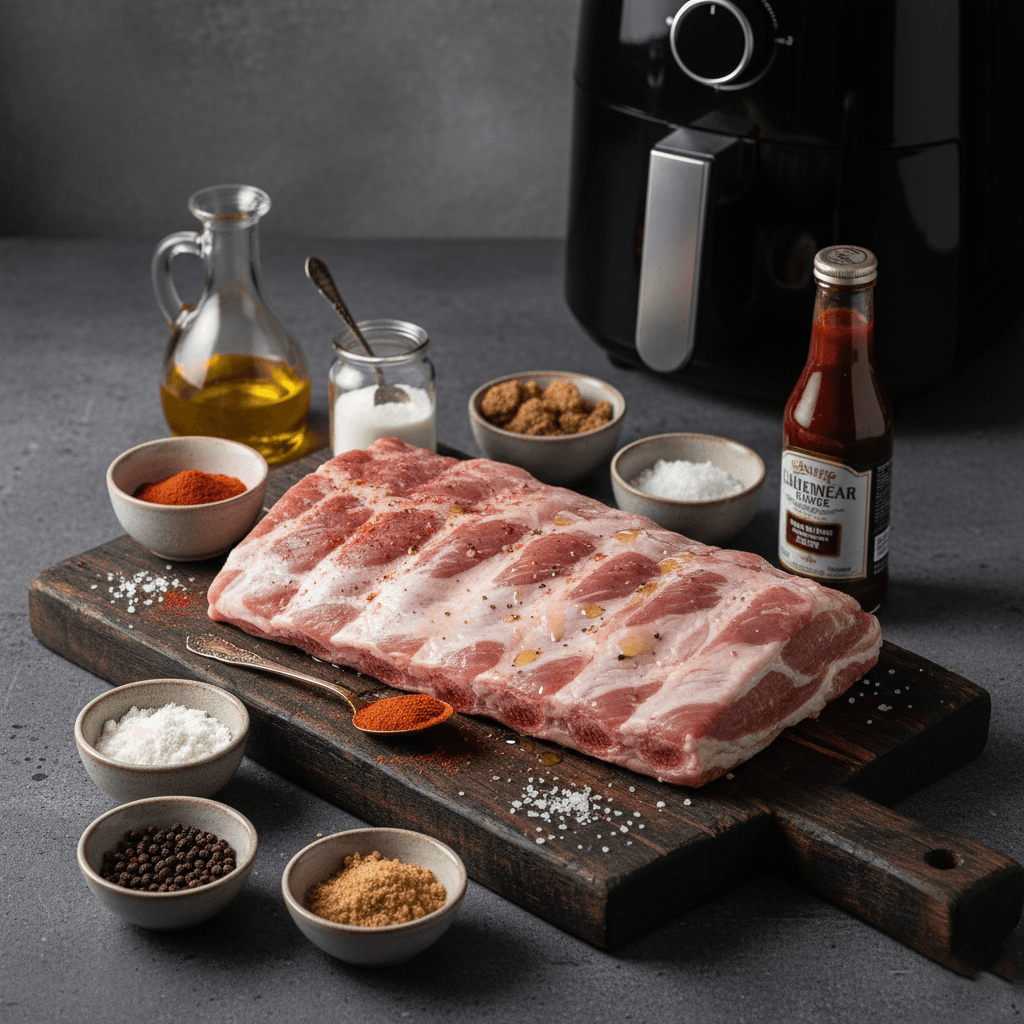 Costelinha de porco na airfryer: Suculenta e crocante 2 Para esta receita de costelinha de porco na airfryer, não tenha receio de ser generoso com os temperos, pois eles são a alma do prato.