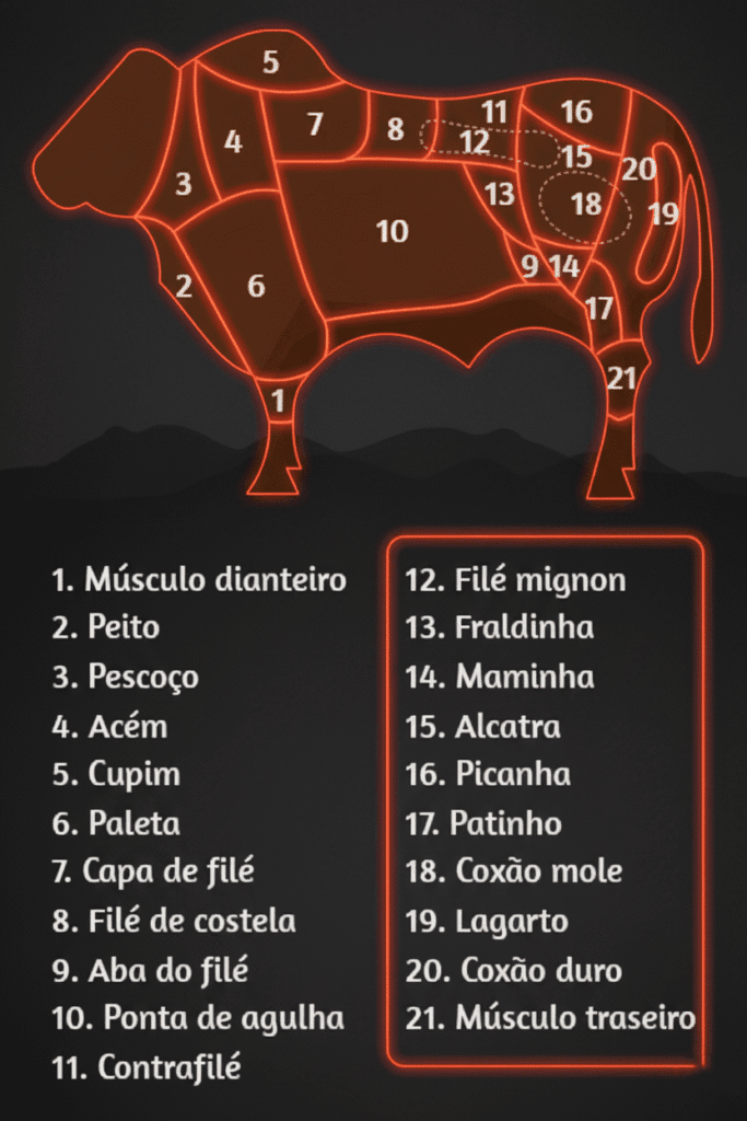 Cortes de carne bovina: Guia com 15 tipos e seus usos 2 Mapa Cortes de Carne Bovina