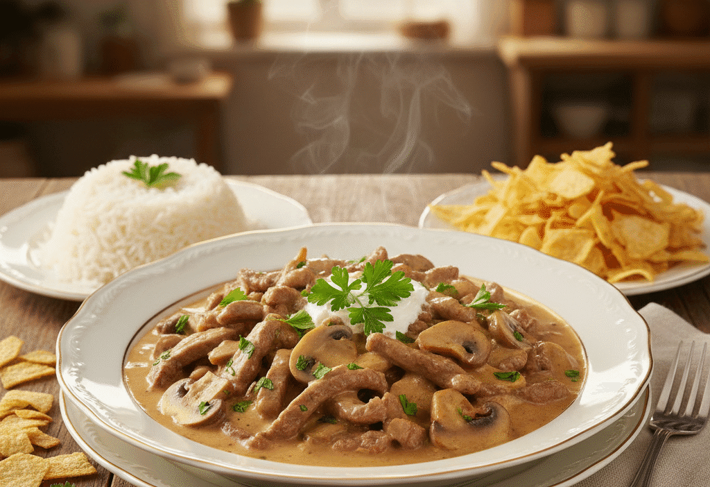 Strogonoff de filé mignon cremoso com cogumelos e conhaque 1 Strogonoff de filé mignon