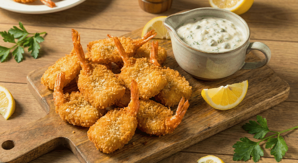 Camarão empanado com molho