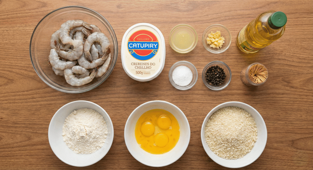 Ingredientes Camarão empanado com catupiry