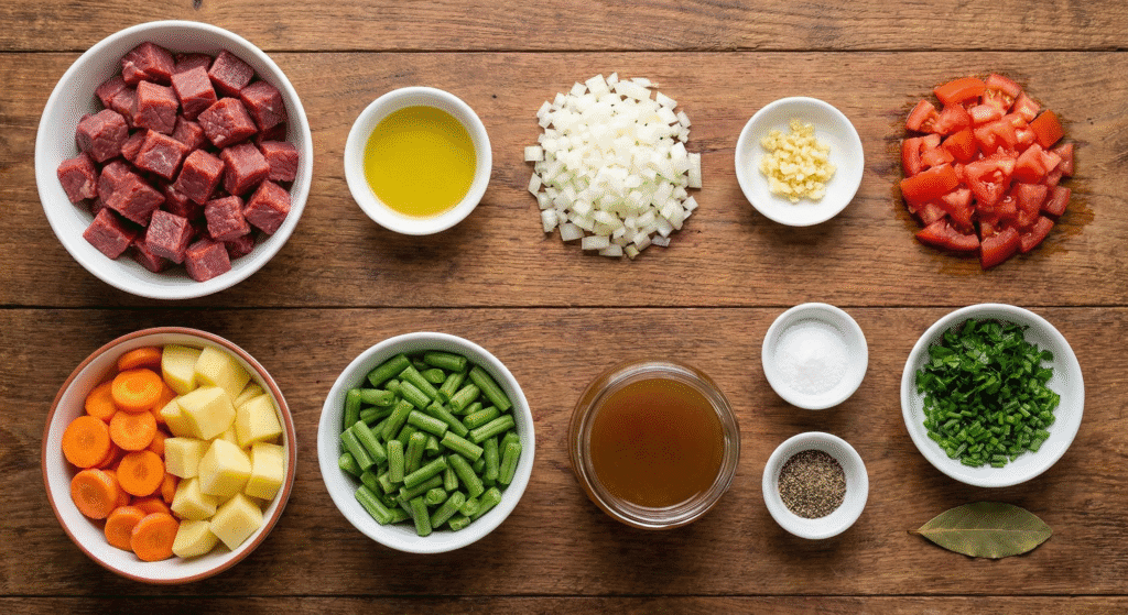 Ingredientes picadinho de carne com legumes